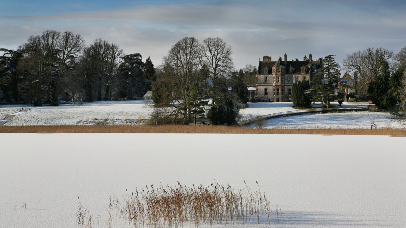 Exteriors Castle by lake in the snow high res